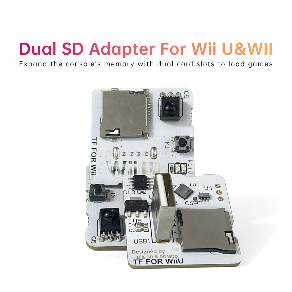 Two SD Card Slot Adapter Memory Extension Expander For Wii U And WII Video Console Load games Via USB Interface Mini Express
