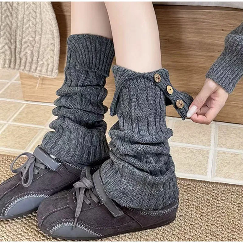 Women Knitted Boot Cuffs Cover With Buttons Winter Warm Foot Cover Long Socks Knee Sleeves Lolita Crochet Socks Calf Leg Cover