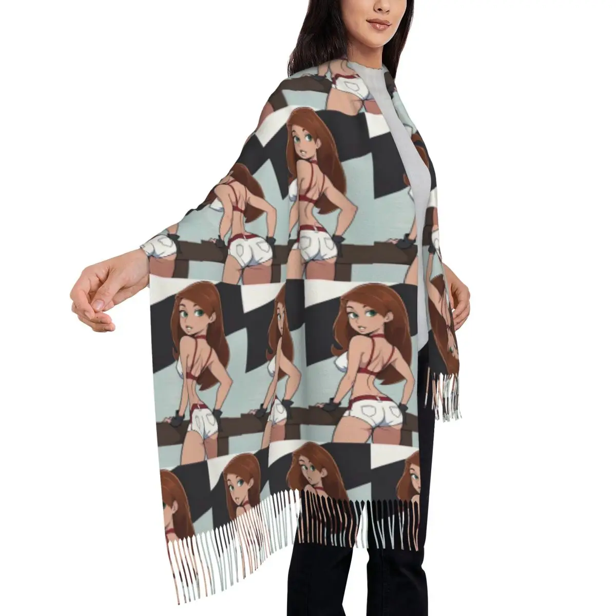 Kim Possible Scarf Tassel Scarves untuk Wanita Syal Lembut Hangat dan Selendang Panjang untuk Musim Gugur dan Musim Dingin