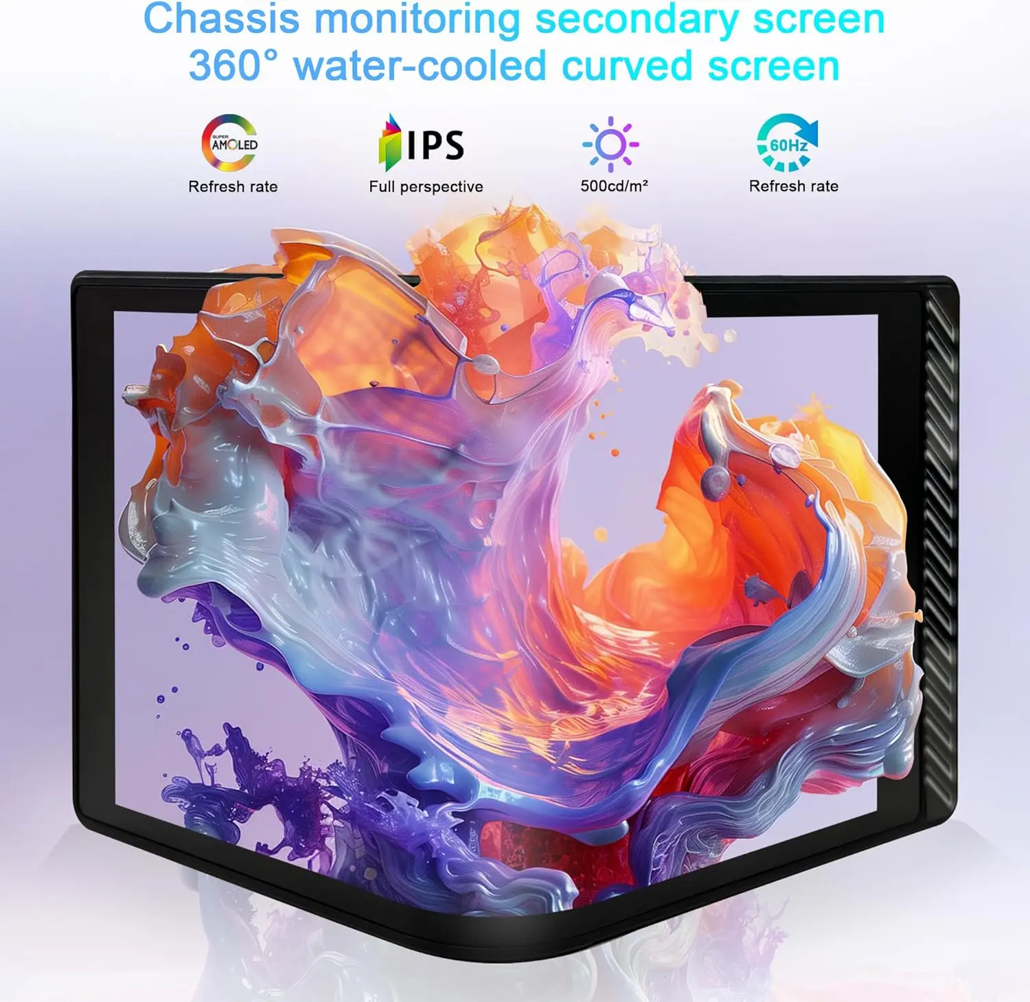 6.5 Inch Flexible OLED Monitor 360 Water Cooled 3D Curved Screen Chassis Monitoring Secondary Monitors 2K AMOLED Bendable
