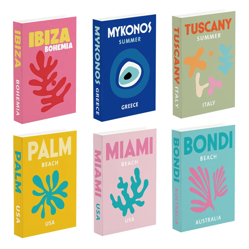 Faux livre coloré de la série Travel pour la décoration, boîte de rangement, nettoyage de table basse à cocktail, Capri Ibiza, décoration d'intérieur Miami