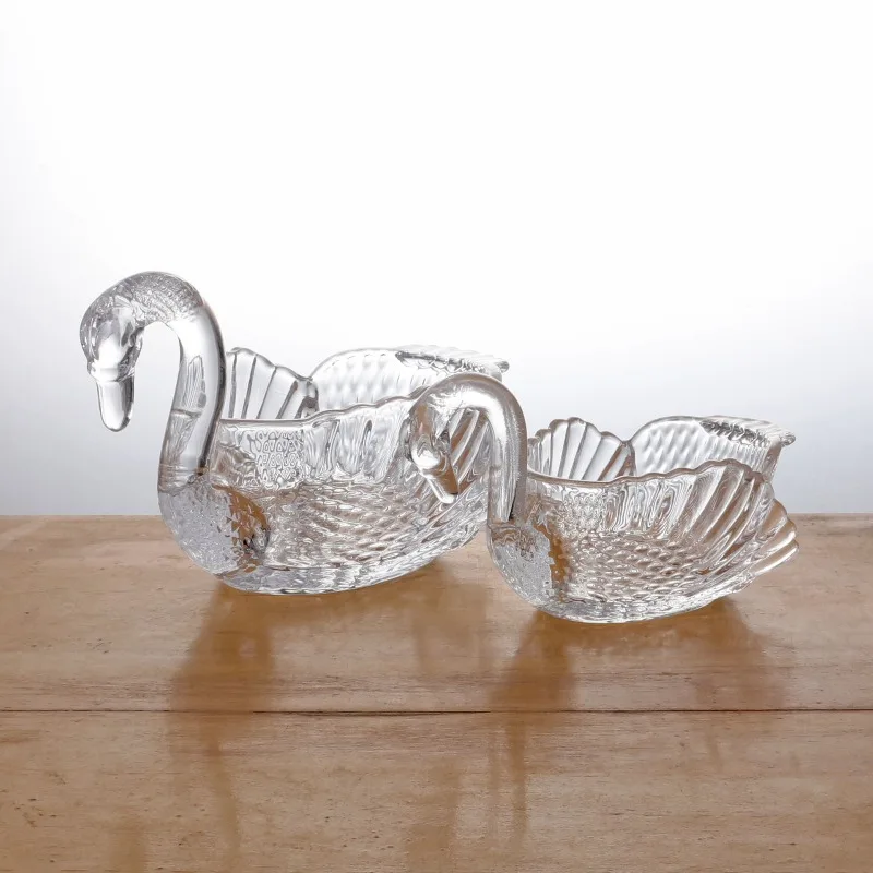 Crystal Glass Wing-Flapping Swan Fruit Plate Decorative Living Room Swans Design Glass Tray for Serving Food And Drinks