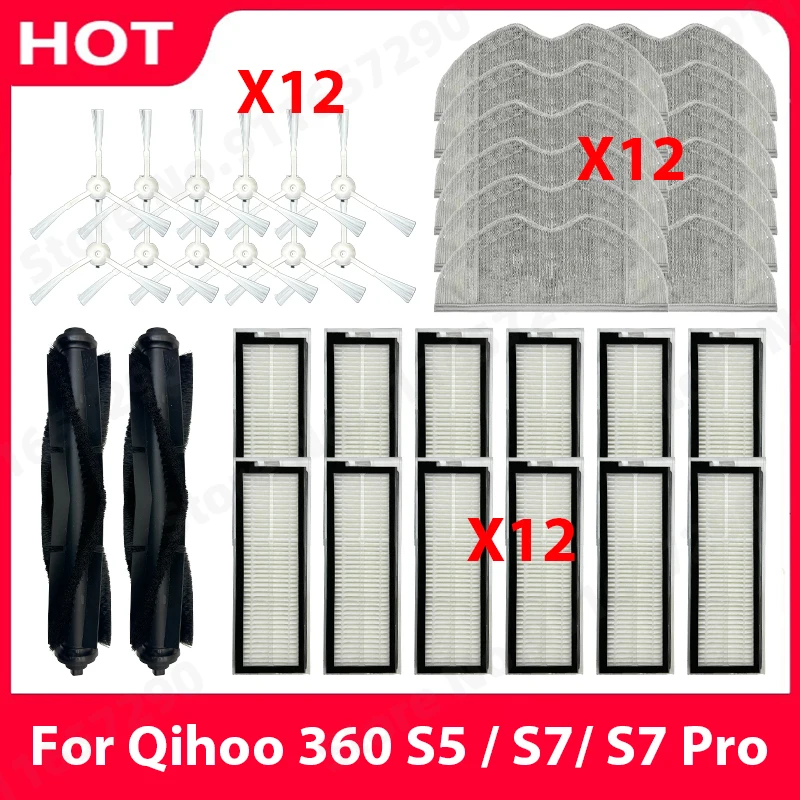 For Qihoo 360 S5 / S7/ S7 Pro Spare Parts Main Side Brush HEPA Filter Mop Cloth Robot Vacuum Cleaner  Replacement Accessories