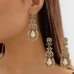 Elegant Retro Shining Rhinestones Inlaid Drop Earrings Shiny Chandelier Wedding Bridal Long Dangle Earrings Jewelry Gift