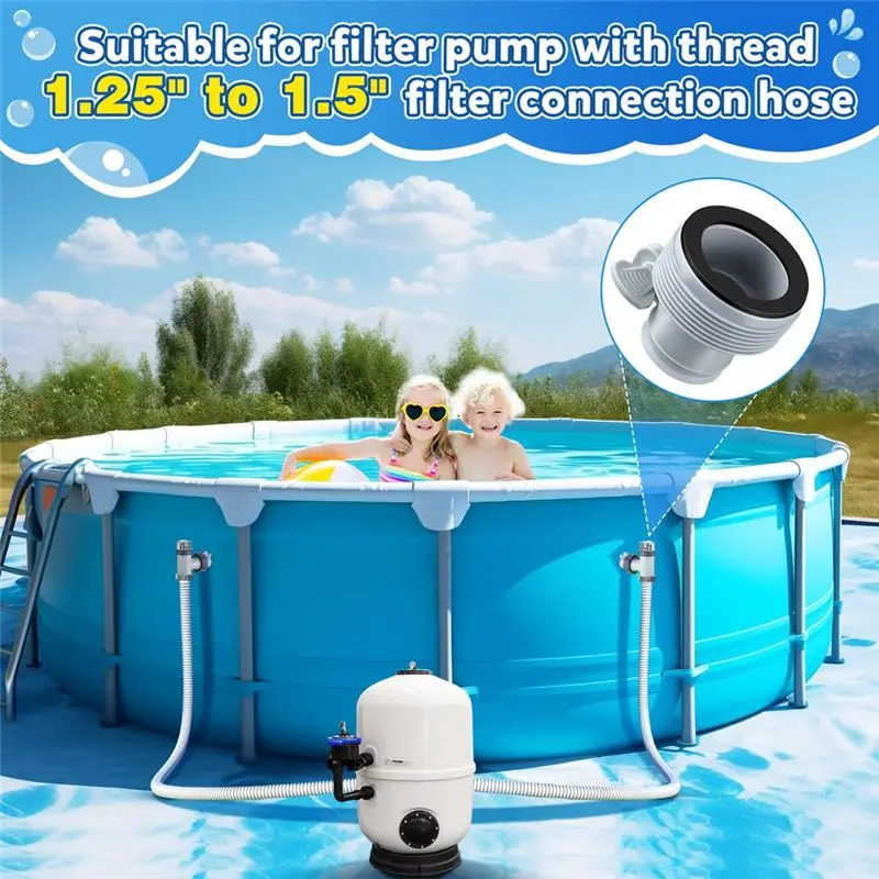AEE4-2 Pcs Pool Plunger Valve And 1.25 Inch To 1.5 Inch Type B Hose Adapter Compatible For Intex Pool Replacement Parts