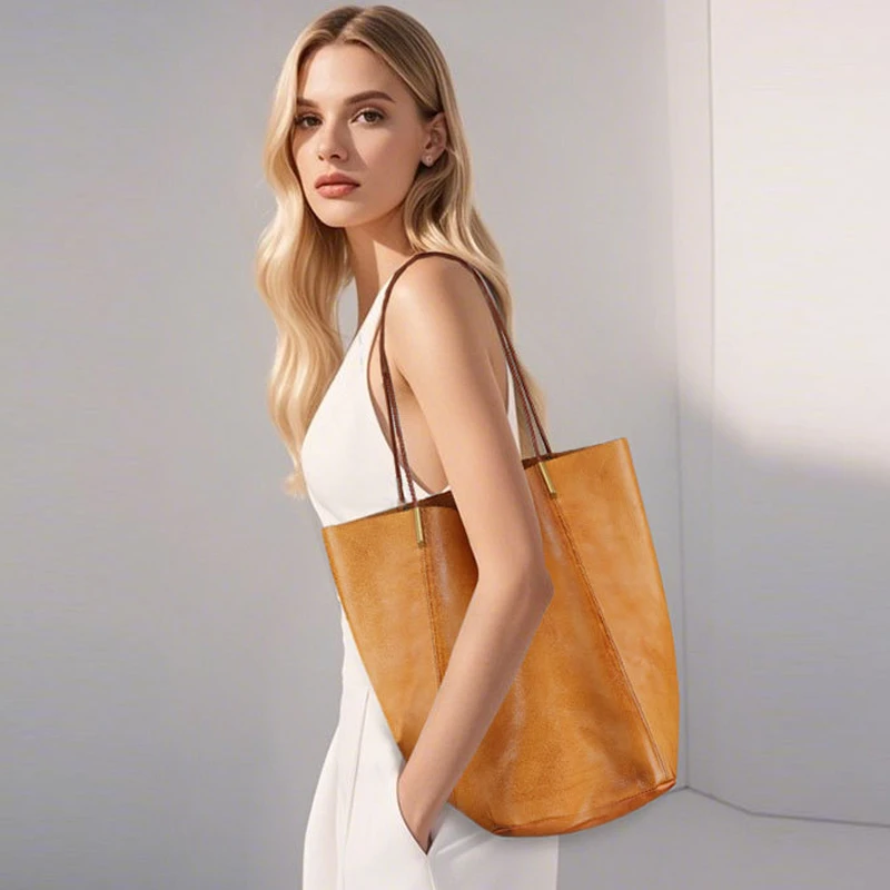 

Mother-in-low Large Capacity Casual Totes Women Leisure Genuine Cow Leather Shoulder Bags Versatile Office Lady Travel Handbags