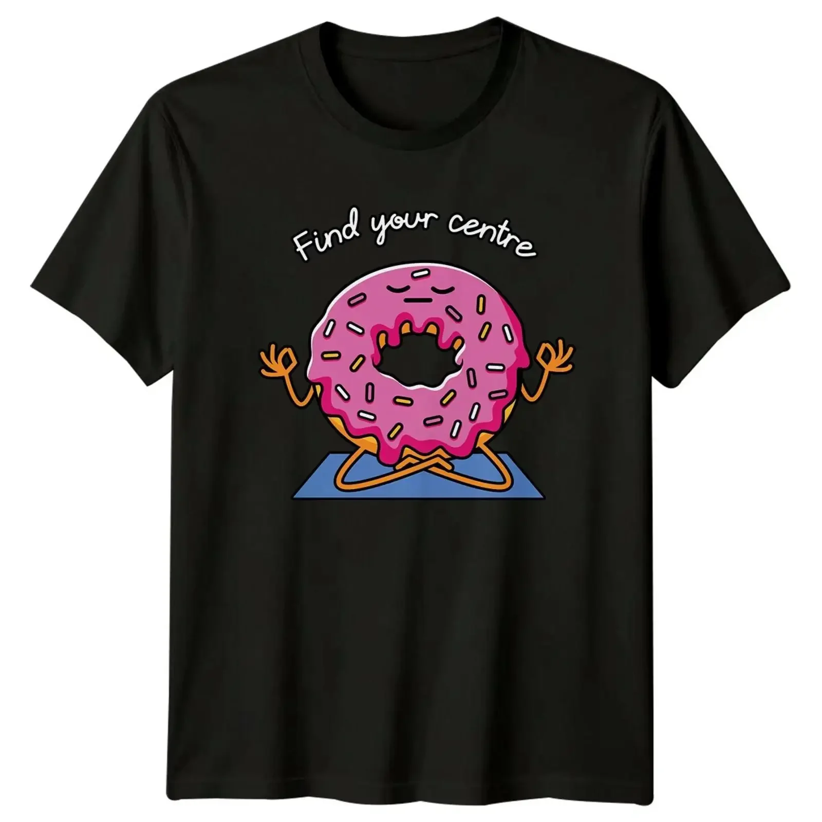 Donut Yoga T Shirt Find Your Center Lustig Fitness Grafik vintage Washed Breathable homme Soft fashion Slightly graphic