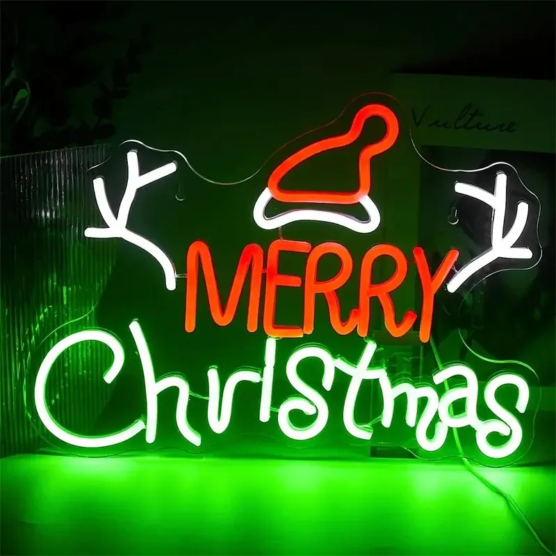 Christmas elk explosion neon lights, snowman Santa letters USB Spanish Christmas decoration lights