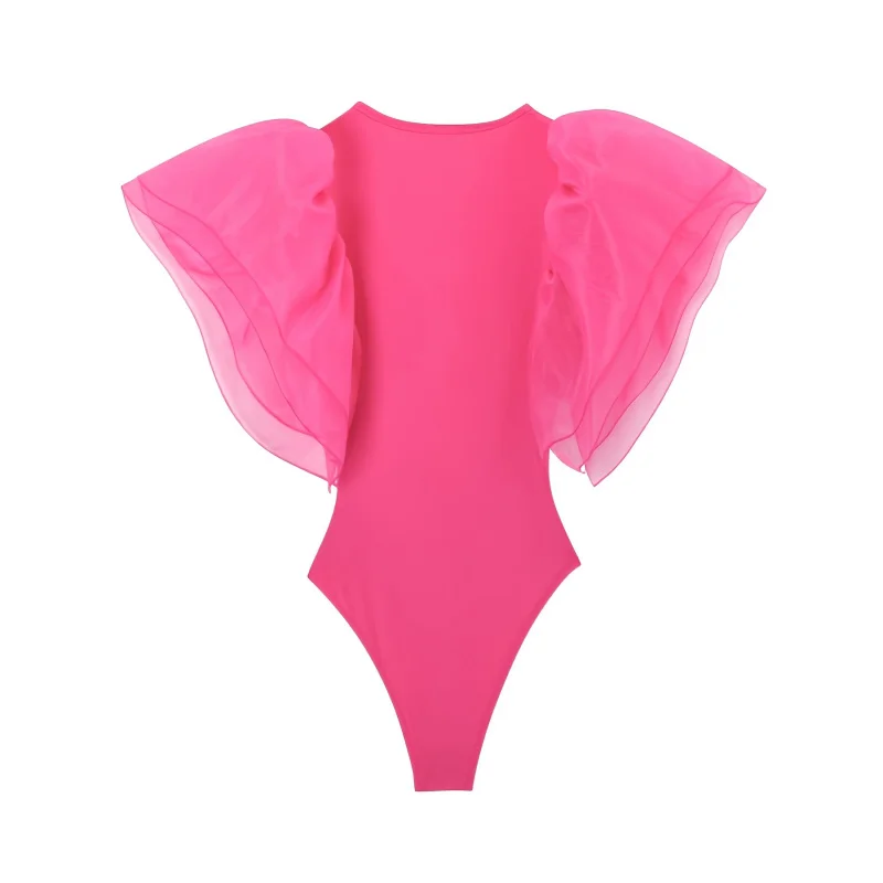 Mesh-paneled Solid-color Bodysuit - view 5