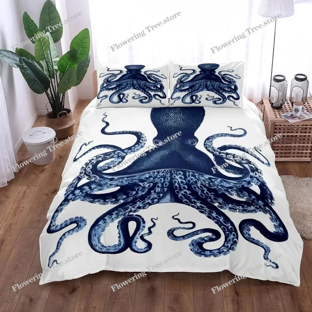 Retro Octopus Bedding Set King Queen Double Full Twin Single Size Duvet Cover Pillow Case Bed Linen Set 4