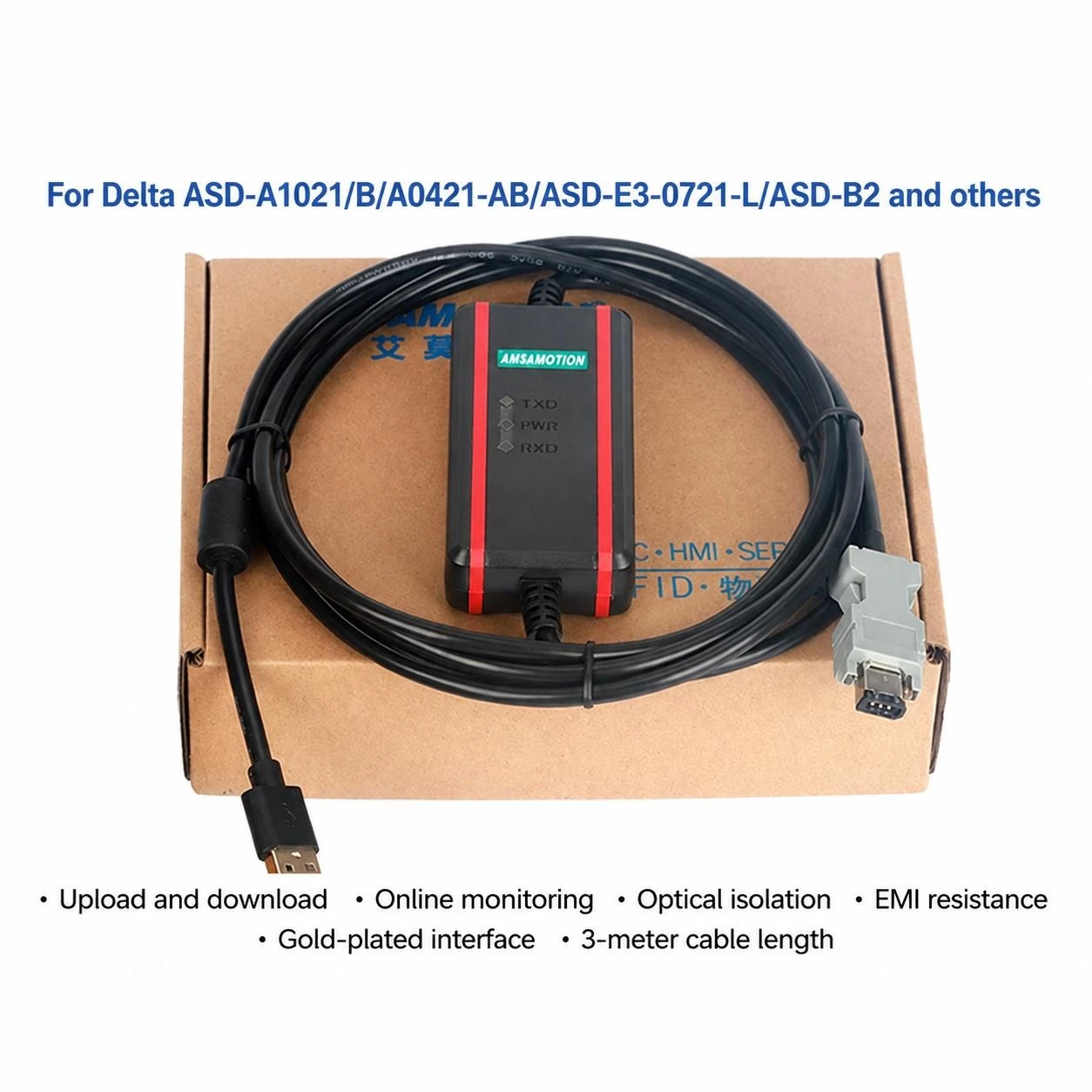 Delta Servo Commissioning Cable ASD-CNUSOA08 for ASD-A1021-B A0421-AB ASDA-E3-0721 Drive Controller Debugging Connection Wire