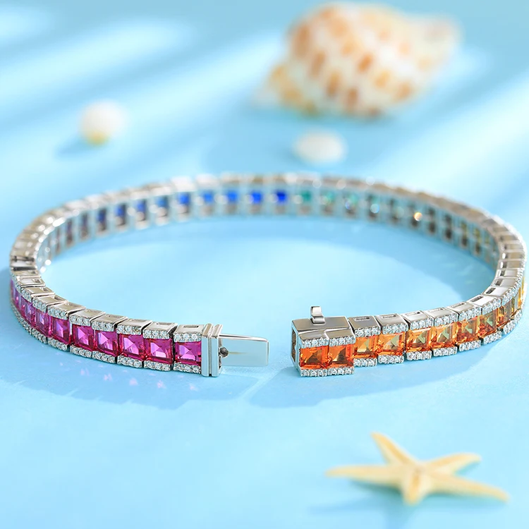 

Rainbow Beautiful Womans Unique Sterling Silver 925 Tennis Bracelet Jewellery For Gift