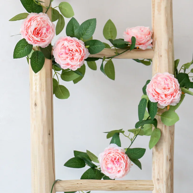 200cm Artificial Peony Vines and Green Plants DIY Decoration Air-conditioning Pipe Decoration Rose Leaf Artificial Flower Rattan