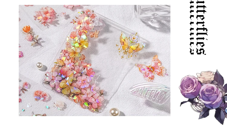 100 Stück Laser Gold Schmetterling Aufkleber Muschel Licht Handwerk DIY Scrapbooking Collage Briefpapier Dekor Junk Journal Aufkleber – Detail 14