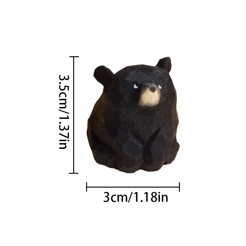 Solid Wood Carved Bear Wooden Cute Mini Bear Figurines Miniature Desktop Living Room Decoration Decoration Decorative Figurines