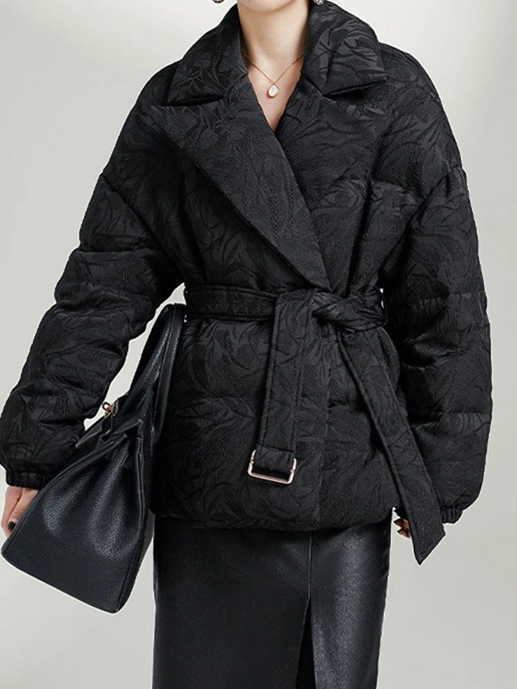 

Mumaroho 2025 зима-осень женский 90% гусиный жаккардовый пуховик элитная однотонная верхняя одежда с длинными рукавами пушистая куртка пальто для женщин