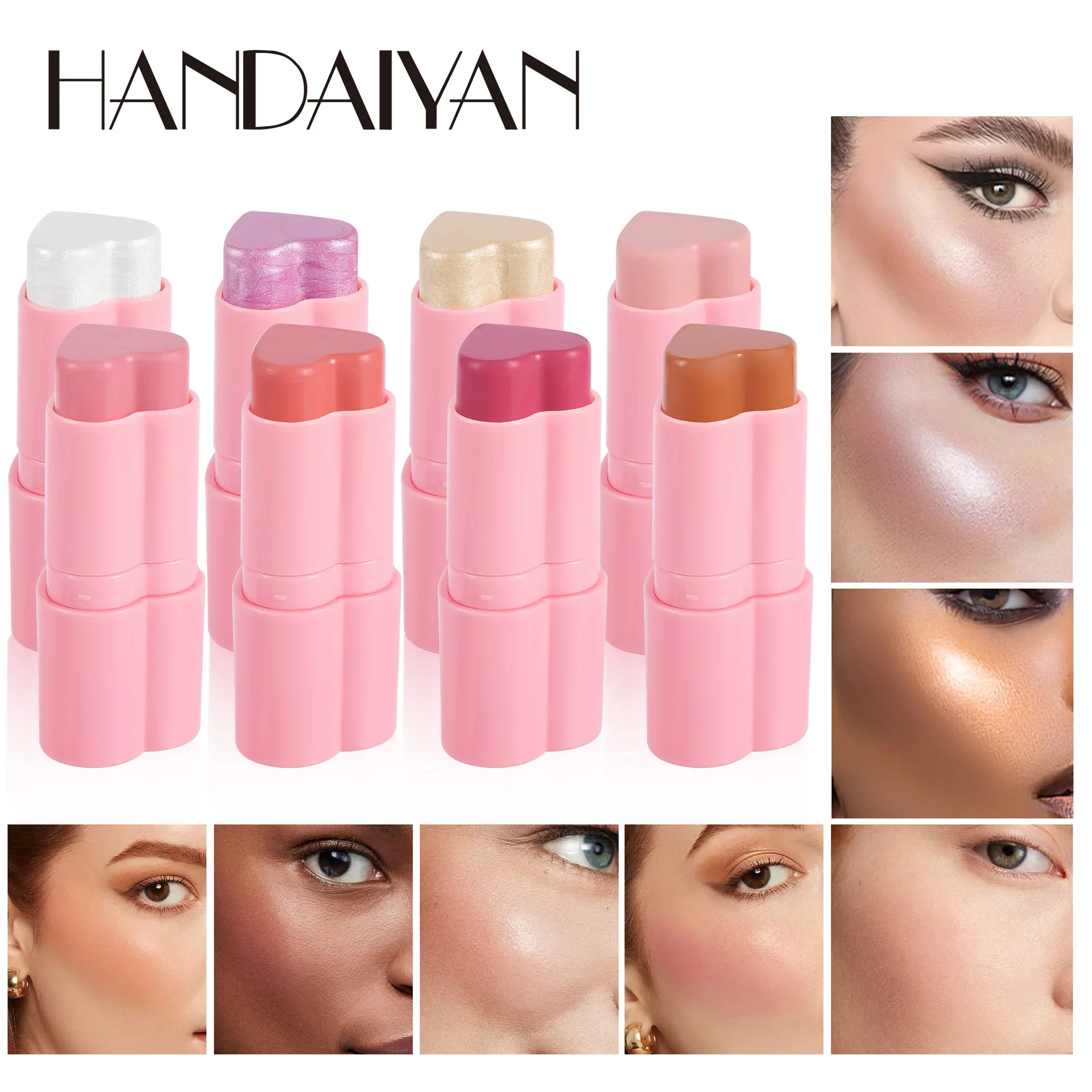 8 Colors Love Shape Blush Highlight Stick Face Contouring Stick Waterproof Long Lasting Blusher Creamy Cheek Tint Makeup