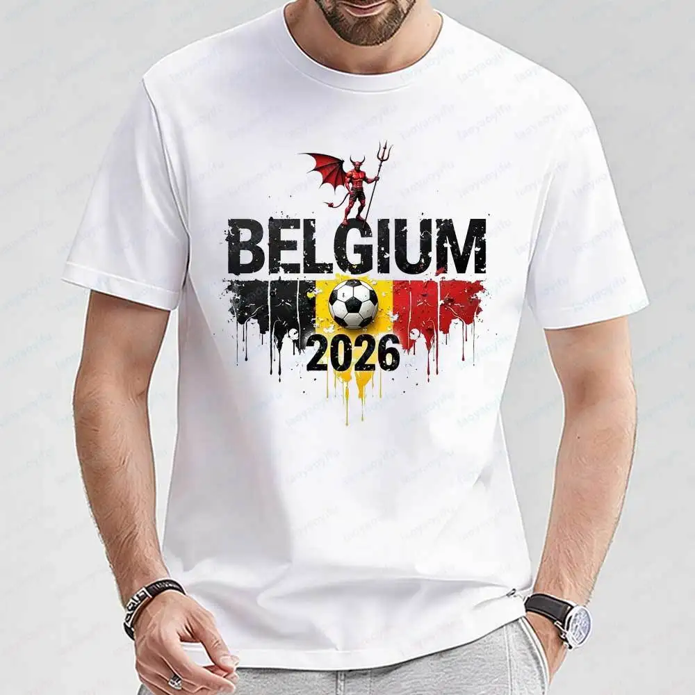 Men Belgium 2026 Soccer T Shirt Casual Short Sleeve Graphic Tee with National Flag Print and Devil Design for Sport Fans Tops
