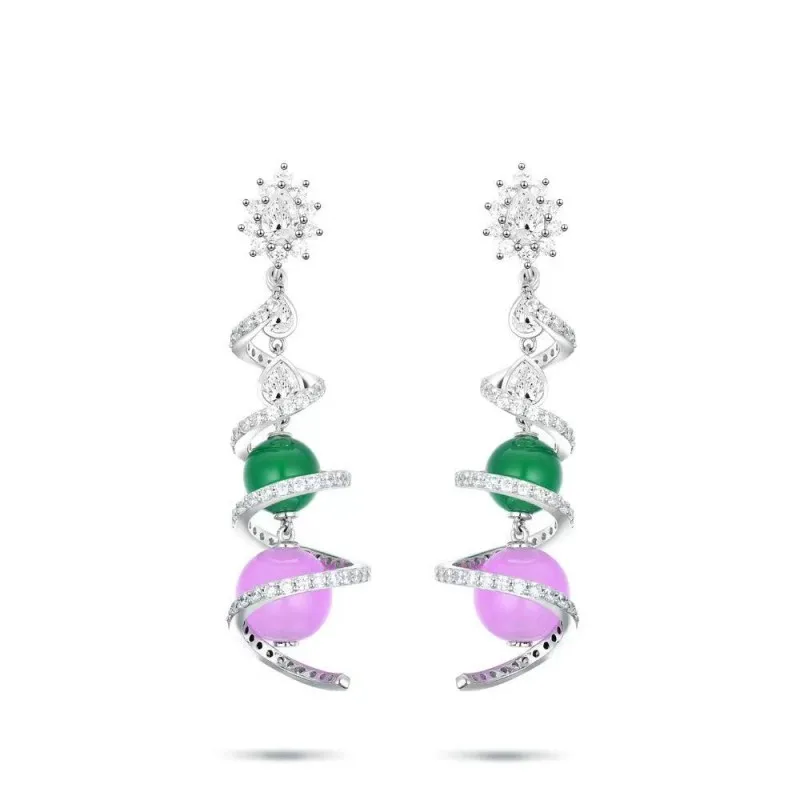 

ZOCA New Style Unique S925 Silver Natural Purple Chalcedony Round Beads Hanging Emperor Jewelry Earrings For Women Fine Jewelry