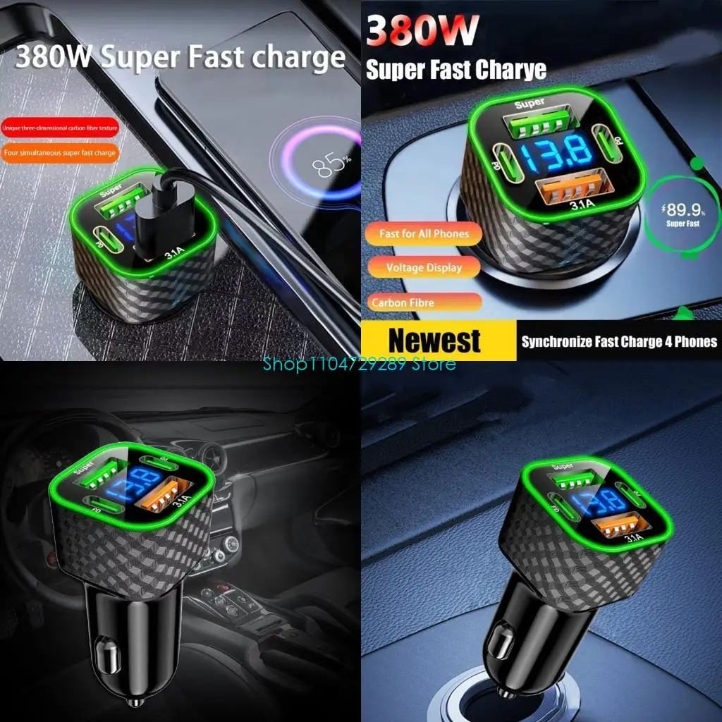 

D8KE 380W High Speed 4 Port Chargers с двойным USB PD Rapid Car Chargers