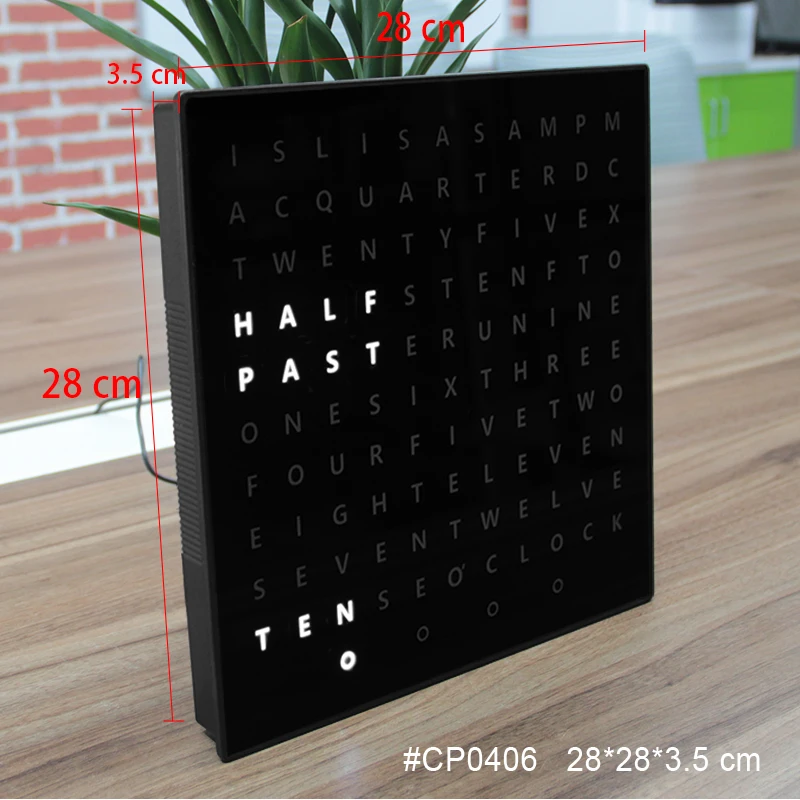CP37 Home Decor Decorative Wall Clock 5V Tell Time with Words French German English 28*28*3CM
