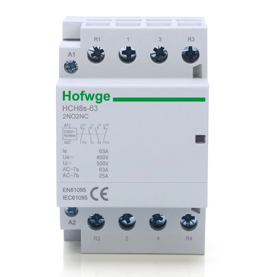 HCH8s-63 Modular Contactor 50Hz 60Hz 4P 63A 4NO 4NC 2NO2NC 220V 110V 24V Automatic DC Household Contactor Din Rail Type iCT