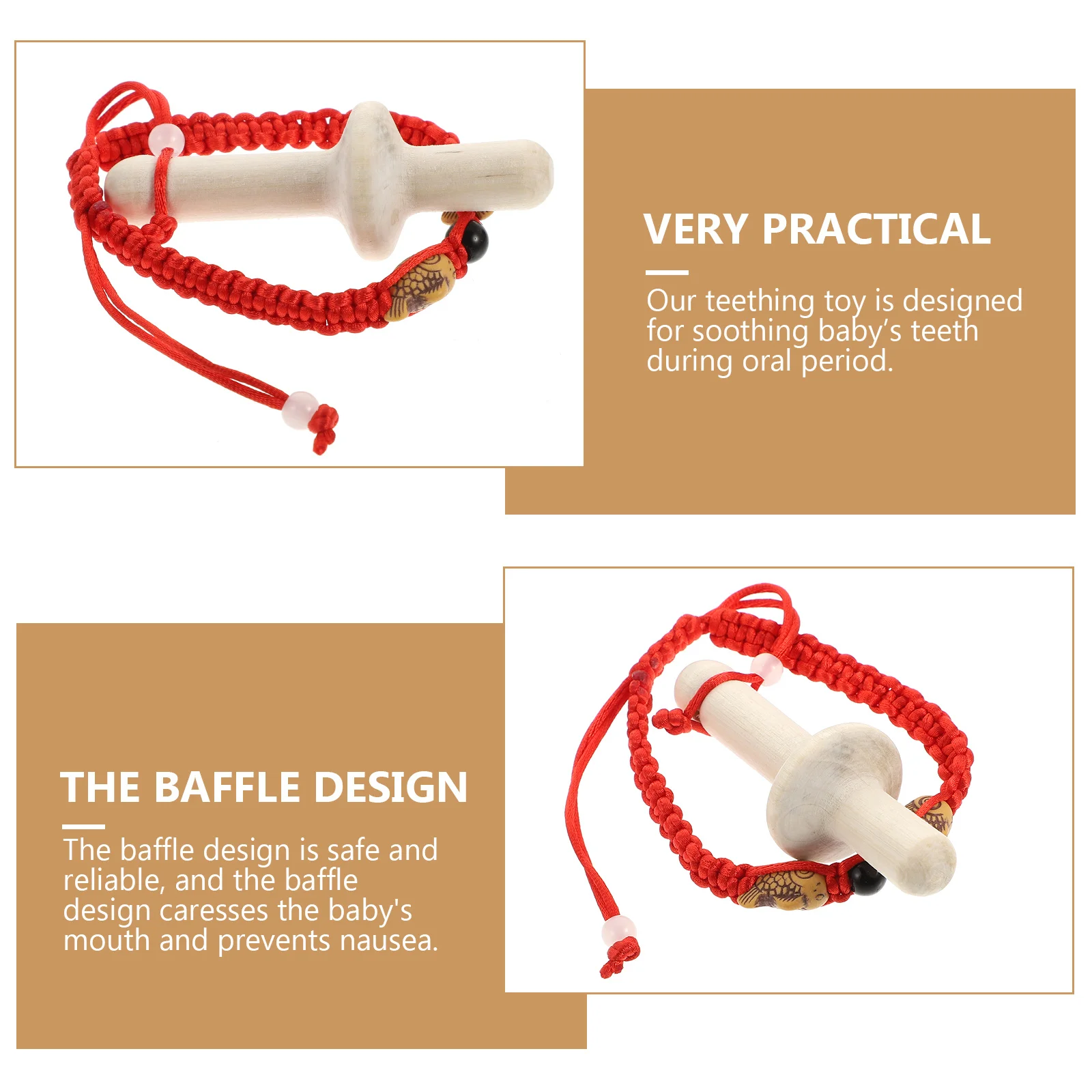 1 pçs bebê dentição molar vara vermelho branco calmante de madeira mascar anti-comer mão educacional infantil mordedor dentição brinquedo