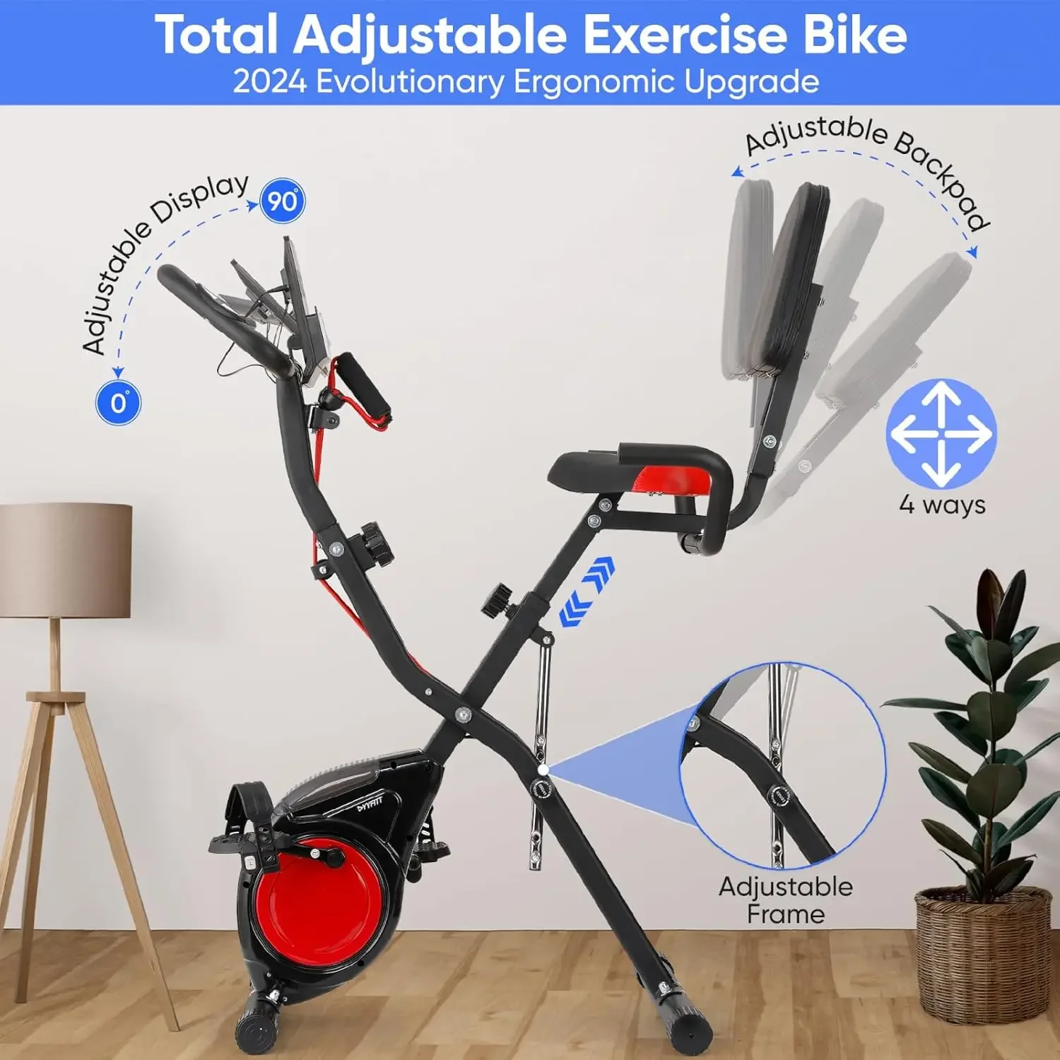 Bicicleta ergométrica 3 em 1 YYFITT com display de dígitos luminosos |   Bicicletas estacionárias dobráveis para idosos domésticos |   Bicicleta de treino compacta com