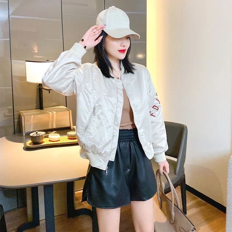 Embroidered Black Jacket Women, Short Loose Fitting Korean Casual Baseball Jacket, 2023 New Spring Autumn Europe Station Female