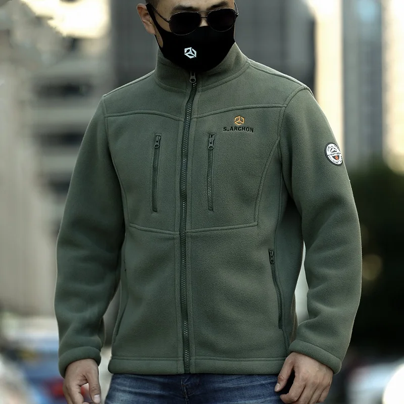 Autumn Winter Men's Tactical Fleece Jacket Thick Warm Stand Collar Coat Fleece Liner Outdoor Hiking Heating Jackets WJ246