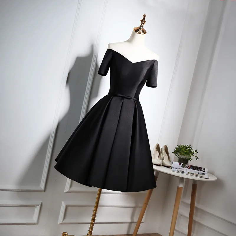 A87 Customize Sweet Memory Short Black Evening Dress Satin Corset Back Bespoke Occasion Dresses Christmas Party Prom Gown