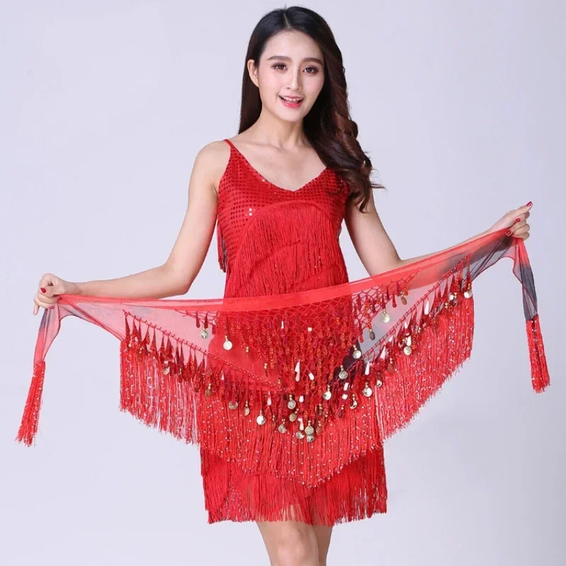 Sciarpa triangolare per danza del ventre dell'anca, cintura con catena in vita, sfumata MN3