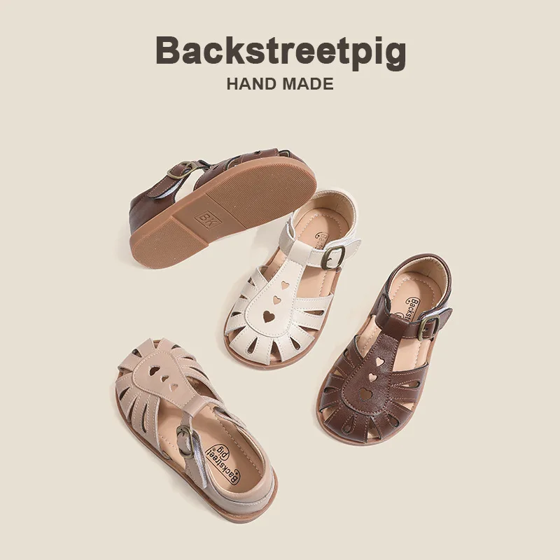 

Girls' Sandals 2026 Summer New Leather Soft Sole Hollow Children's Toe Sandals Retro Anti Slip Versatile Girls' Princess Shoes