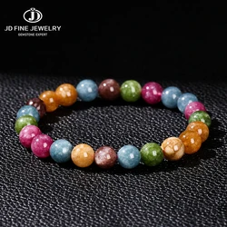 JD Natural Stone Dyed Tourmaline Chalcedony Strand Bracelet Women Reiki Healing Energy Yoga Elastic Rope Bangles Girls Gifts