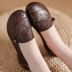 2024 New Retro Ballet Flats Shoes Womens Summer Slip On Loafers Woman Leather Moccasins Hollow Out Office Flat Shoes Ladies