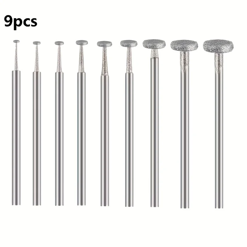 9pcs Diamond Grinding Burr, 3/32 Inch Shank Stone Carving Bits For Rotary Tool