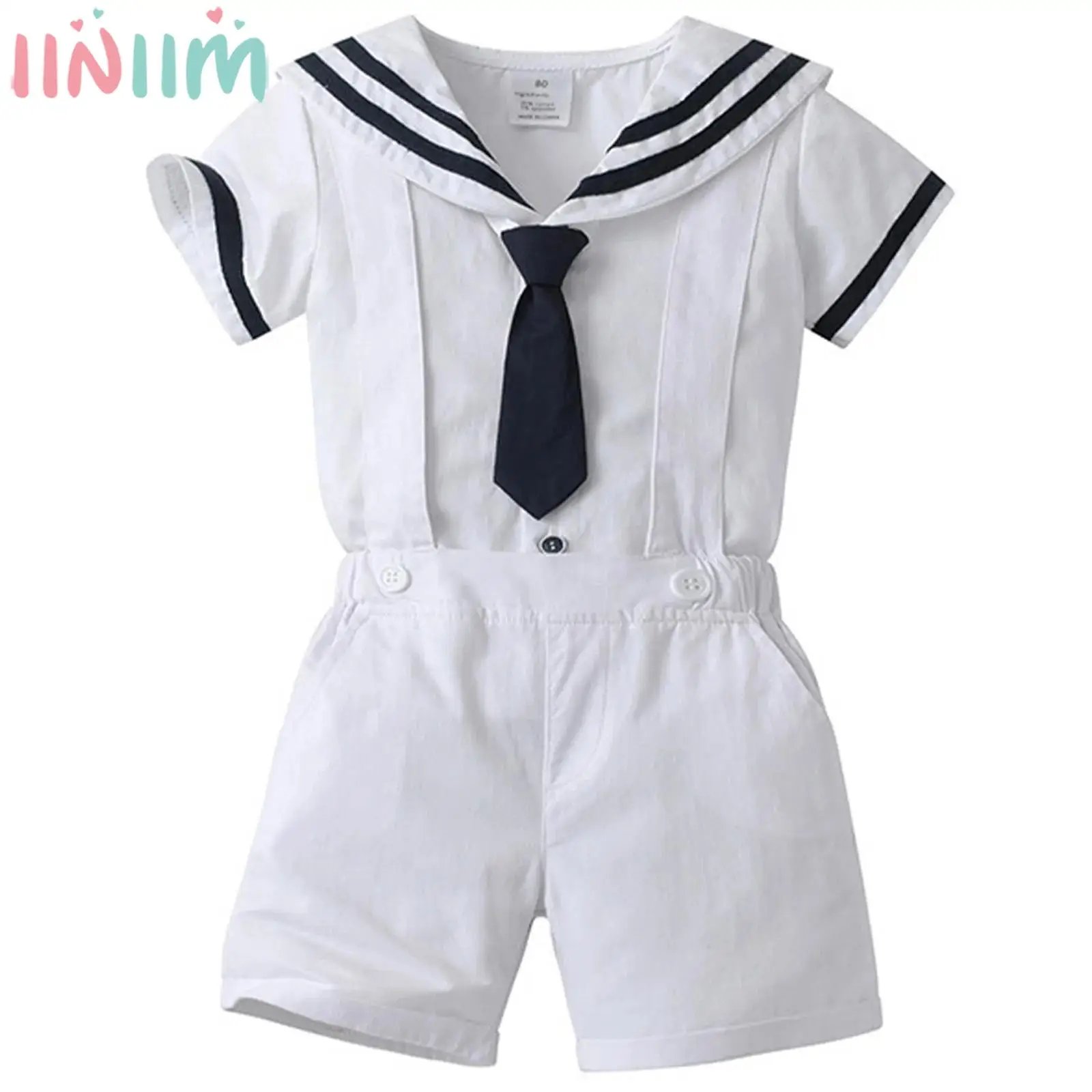 

Детский летний наряд в темно-синем стиле для мальчиков, топы с короткими рукавами и шорты на подтяжках для пляжного отдыха, тематическая вечеринка, фотография