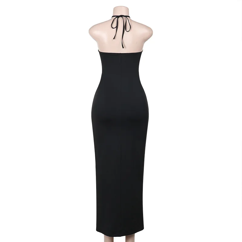 Autumn new style neck hanging sling slim fit hollow out sexy dress -  AliExpress