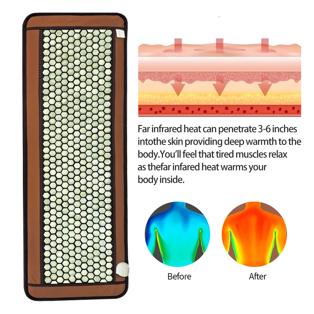 

Natural Jadeite Tourmaline Heating Mat Far-Infrared Thermal Therapy Pad For Relieve Back Pain And Yoga Acupressure