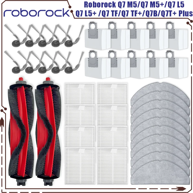 Kit De Repuesto Para Aspiradora Roborock Q7 – Cepillo, Filtro, Paño, Bolsa Y Cepillo Lateral – Pack Completo