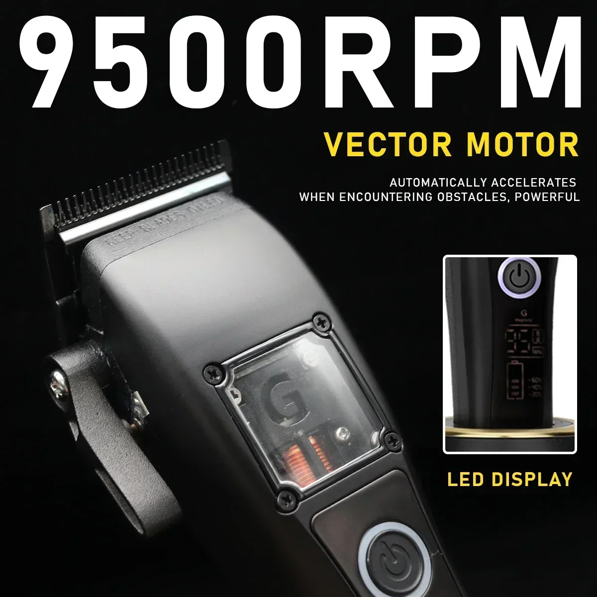 Men's Hair Clipper 9500 RPM Vector Motor DLC Blade with Base Charger LCD Display Professional Barber Machines Haircut Machine