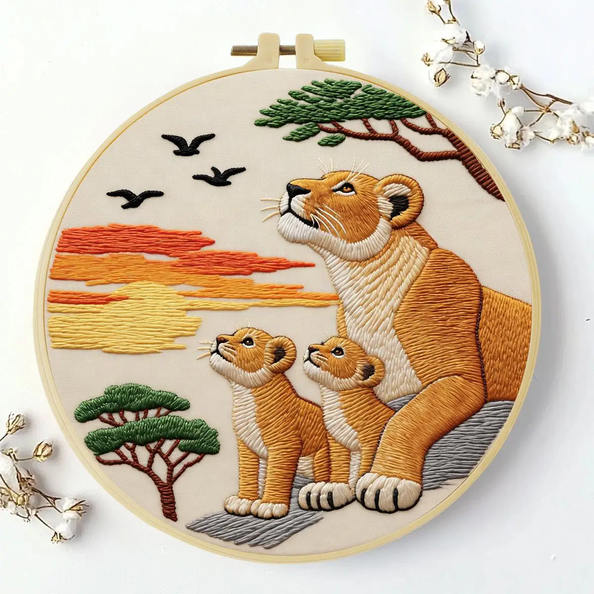 1 Stück 20X20CM/15X15CM 7,87/6,3 Zoll Tier - Löwe Stickerei Starter-Kit DIY-Kit DIY-Stickerei-Set Handarbeiten Nadelkunst – Detail 2