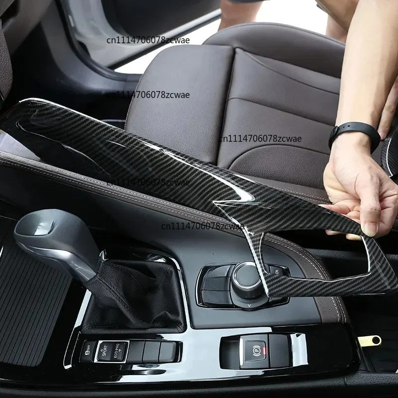 For BMW X1 F48 X2 F47 2016-2022 ABS Carbon Fiber Car Console Gear Shift Multimedia Panel Frame Cover Trim Car Accessories  (LHD)