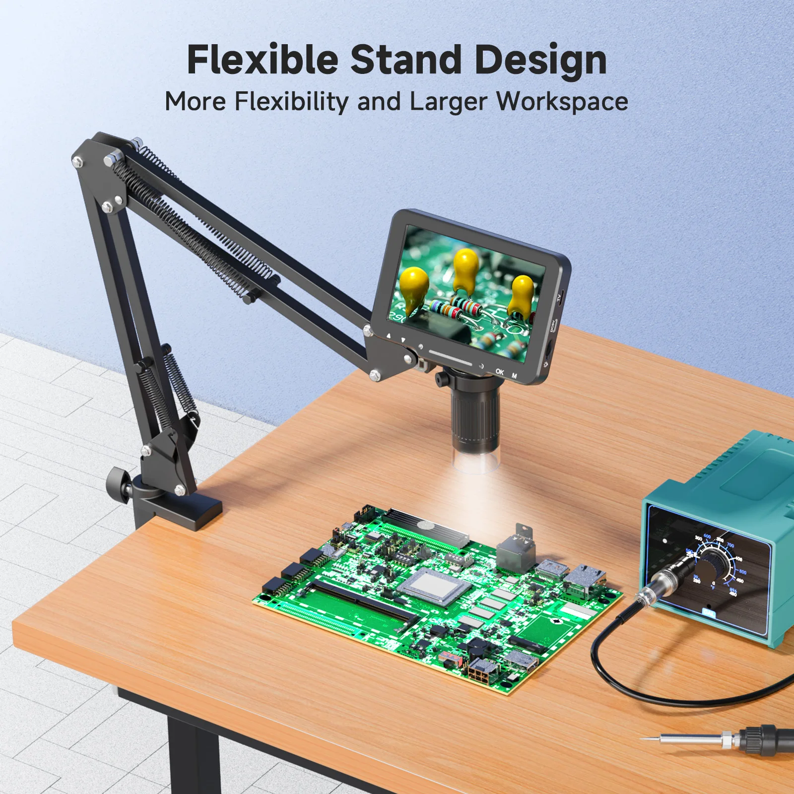 5inch Digital Microscope with Flexible Arm Stand 1920P HD Video Microscope 1000X Coin Microscope Tool for Error Coins PCB Repair