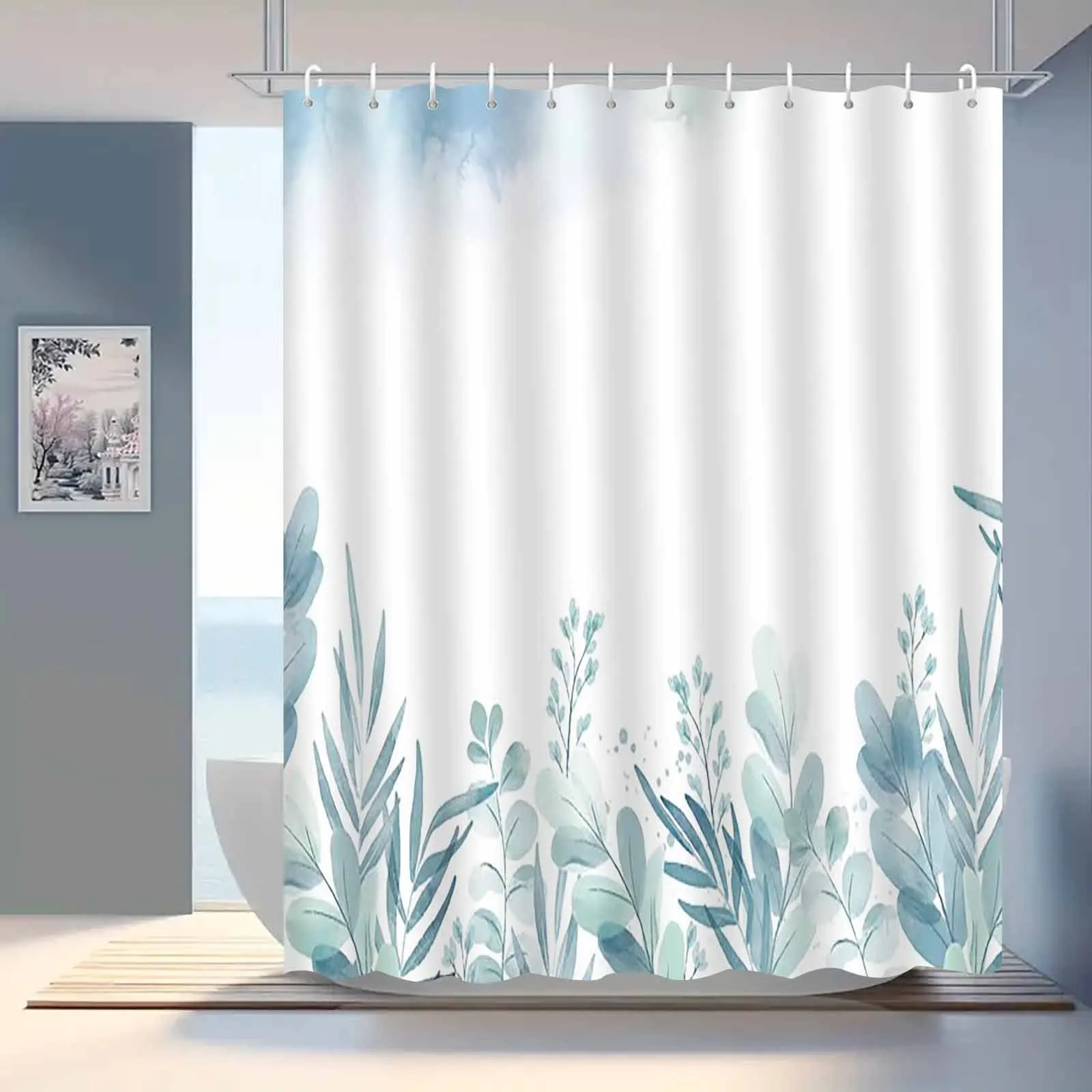 1pc Nordic minimalist small fresh plant flower shower curtain, high-end elegant bathroom curtain, bathroom decoration pattern