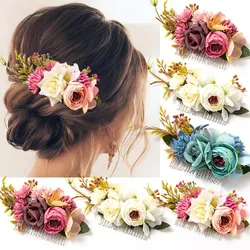 2024 Brides Wedding Flower Hair Comb Hairpin Bridesmaid Headdress Hair Combs Hair Accessories for Women Girls Floral Hairpins