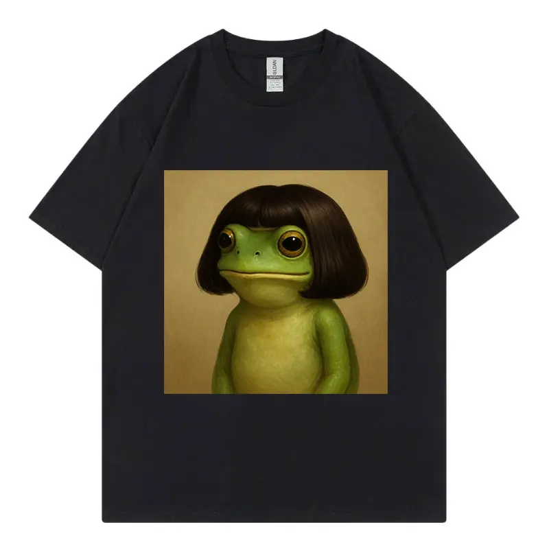 Funny Frog Wearing Wig Meme Graphic T Shirts Fashion Vintage Short Sleeve T-shirts Men Women Casual Cotton T-shirt Streetwear