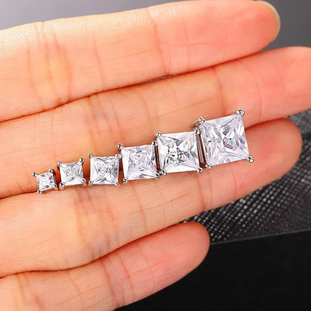 

1 Pair Trend Square Zircon Piercing Stud Earrings For Men Women Classic Gold Silver Color Ear Accessories Fashion Jewelry