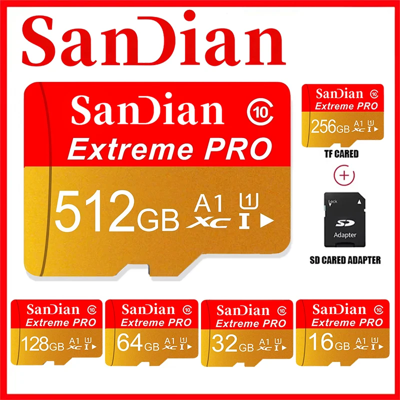 Compact TF Cards Memory Card Micro TF SD Card SD Cards 128GB 32GB 512GB V10 Temperature Proof for Camera GoPro PC Mac