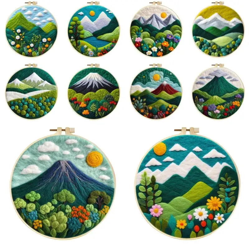 

Funny Painting Wool Needle Felt Kit Mountain Scenery DIY Wool Felting Paint Embroidery Diy Felt Crafts Package Ideas Gift
